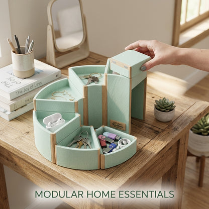 Kaslluay™ Modular Magnetic Desk Organizer - Customizable Fabric & Wood Vanity Tray, Multi-Functional Makeup and Jewelry Storage Caddy, Entryway Key Bowl, and Office Desktop Organizer