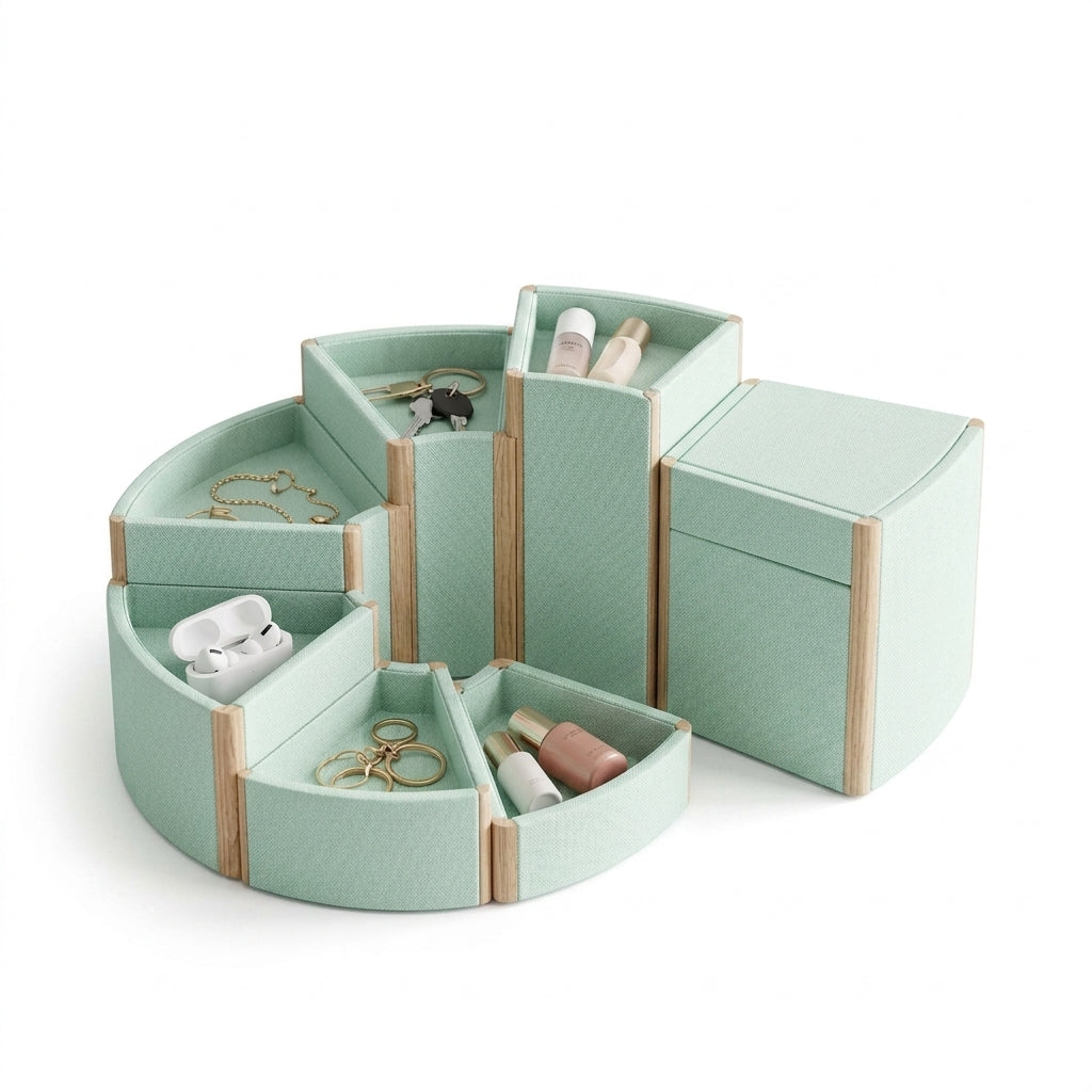 Kaslluay™ Modular Magnetic Desk Organizer - Customizable Fabric & Wood Vanity Tray, Multi-Functional Makeup and Jewelry Storage Caddy, Entryway Key Bowl, and Office Desktop Organizer