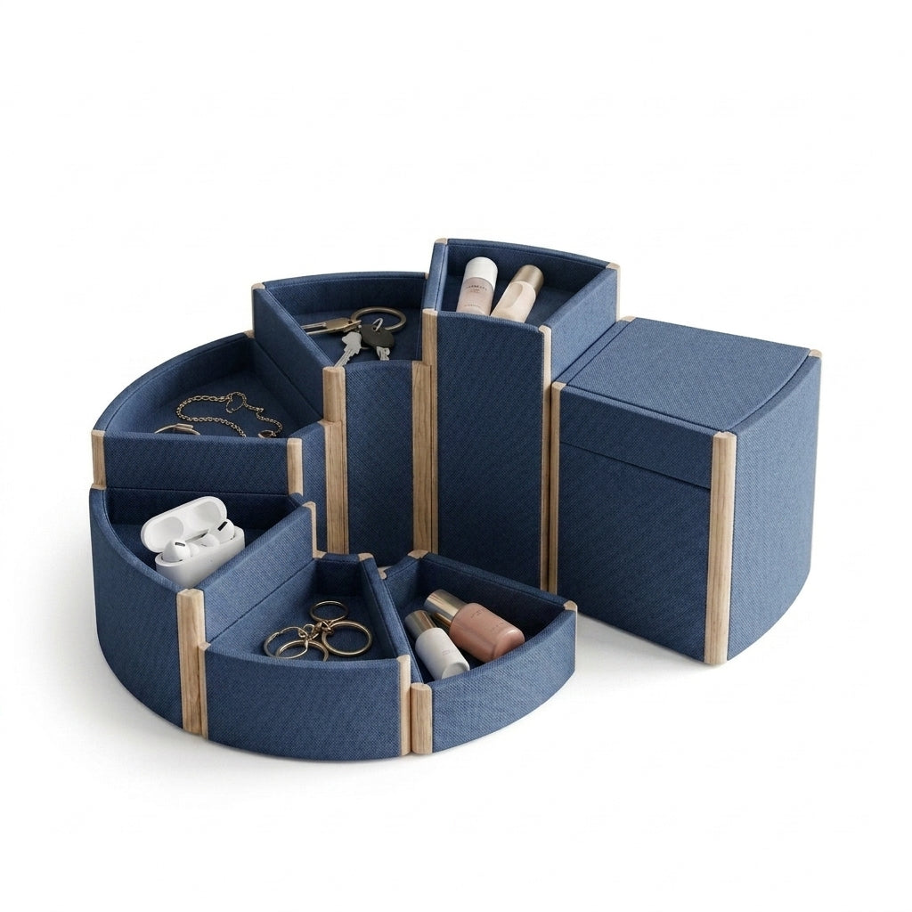 Kaslluay™ Modular Magnetic Desk Organizer - Customizable Fabric & Wood Vanity Tray, Multi-Functional Makeup and Jewelry Storage Caddy, Entryway Key Bowl, and Office Desktop Organizer