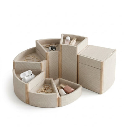 Kaslluay™ Modular Magnetic Desk Organizer - Customizable Fabric & Wood Vanity Tray, Multi-Functional Makeup and Jewelry Storage Caddy, Entryway Key Bowl, and Office Desktop Organizer