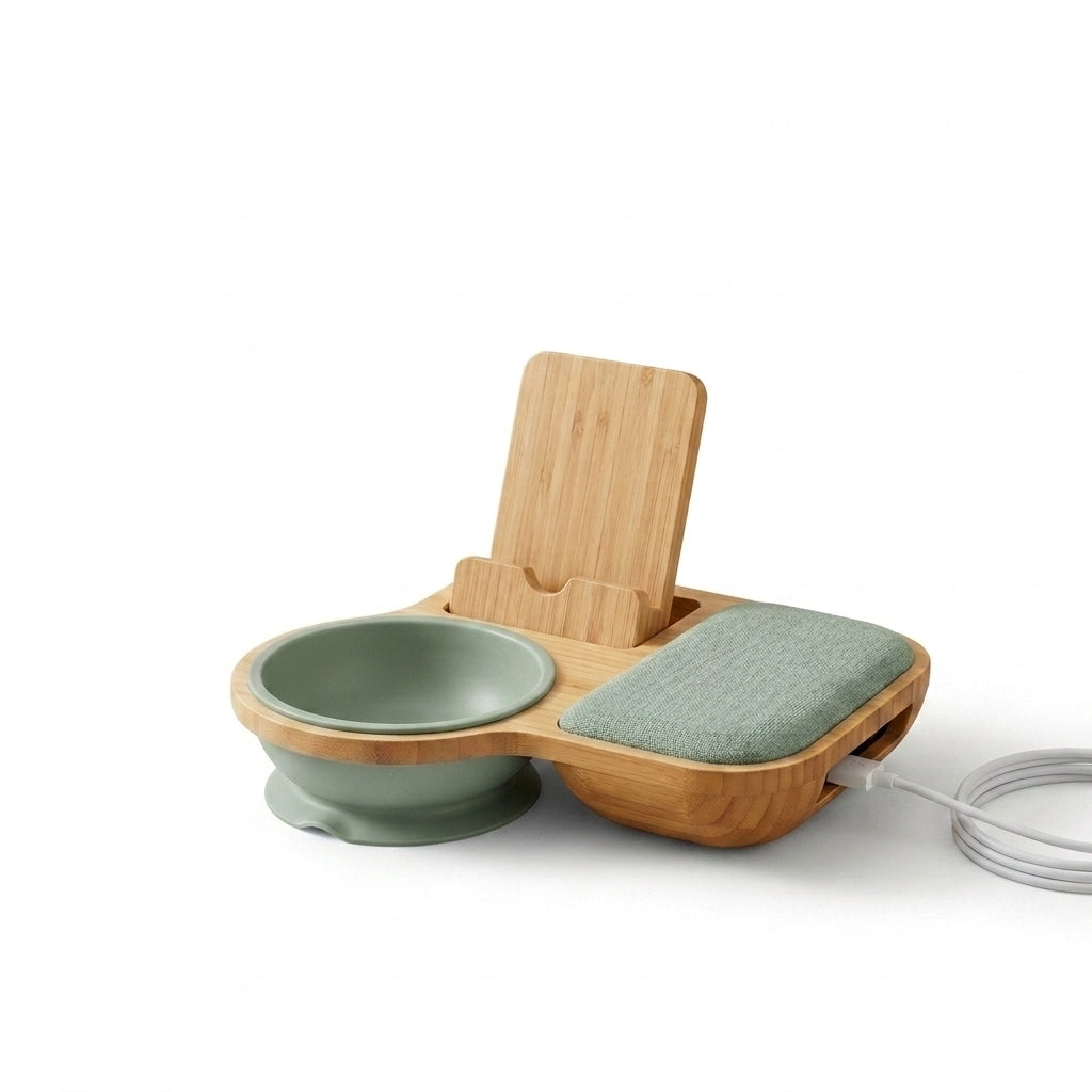 Kaslluay™ Bamboo Nightstand Organizer & Phone Docking Station – Bedside Valet Tray with Soft Silicone Jewelry Bowl, Integrated Cell Phone Stand & Tangle-Free Cable Management – Minimalist Bedside Storage & Desk Catchall Tray